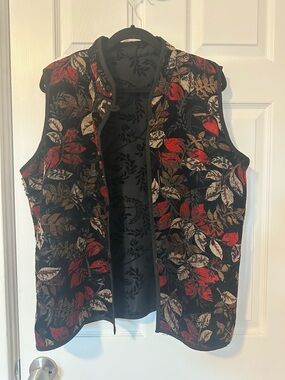 Black Brocade Vest with Red and Gold Leaf Pattern